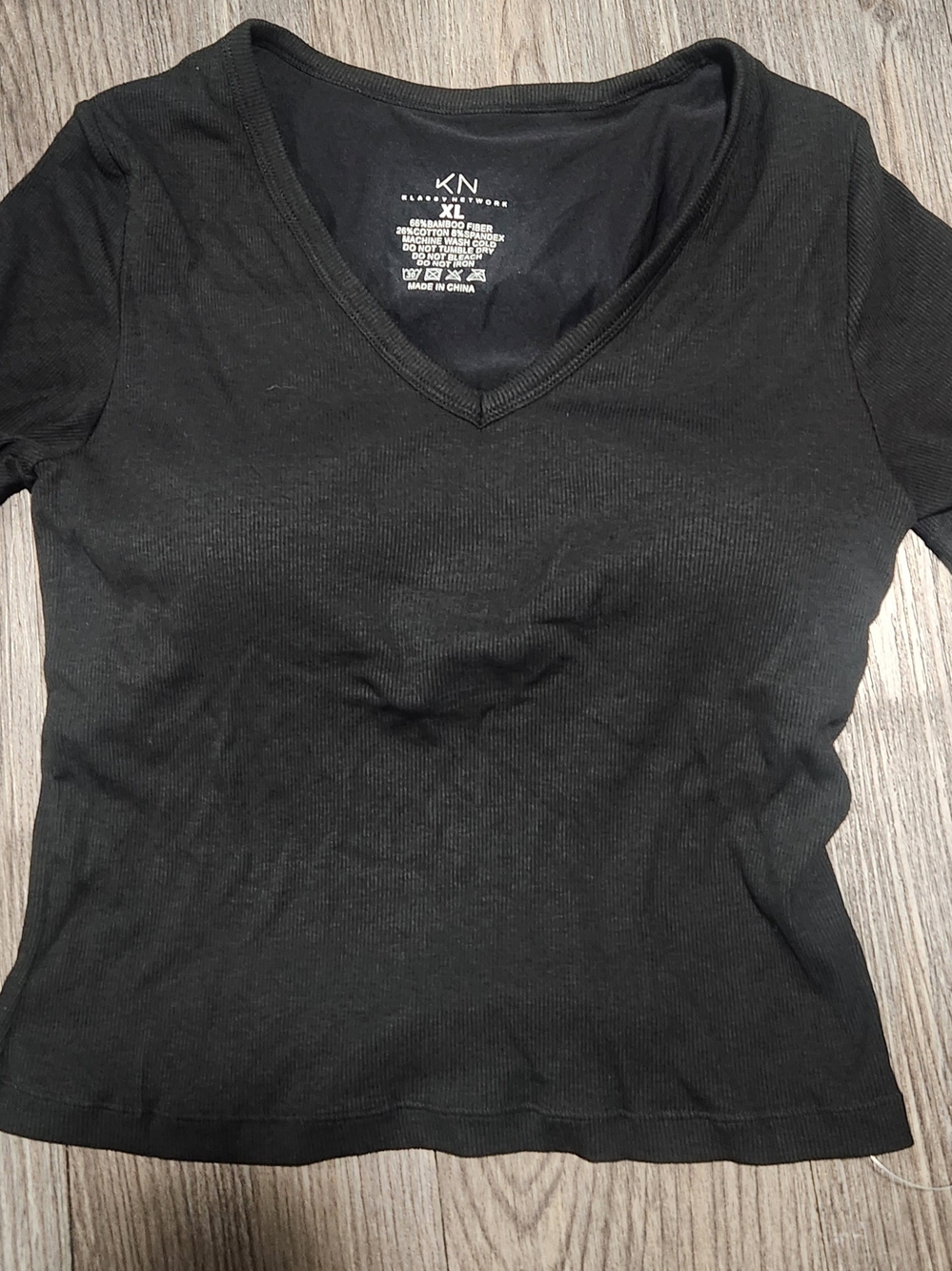 Klassy Network Black V-Neck Ribbed Short Sleeve Top
